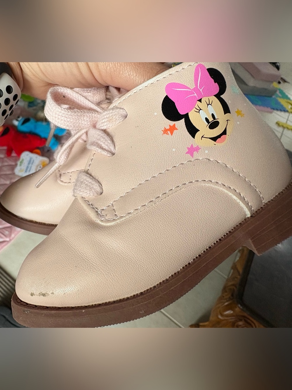 Disney Minnie Mouse Light Pink Lace-Up Kids Boots